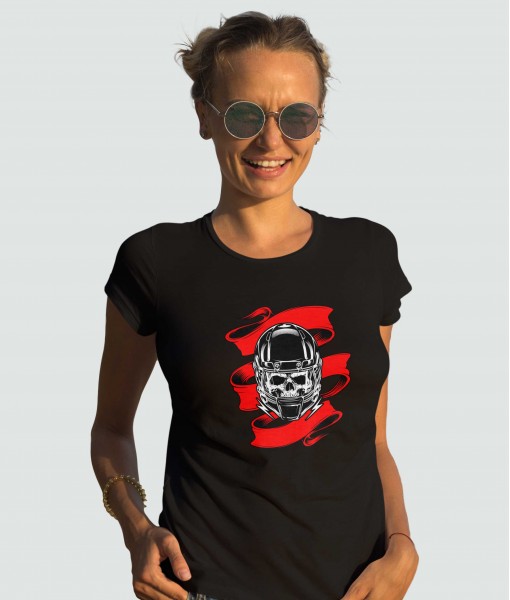 Дамска тениска с щампа Готика Череп с каска - TShirtArtShop.com